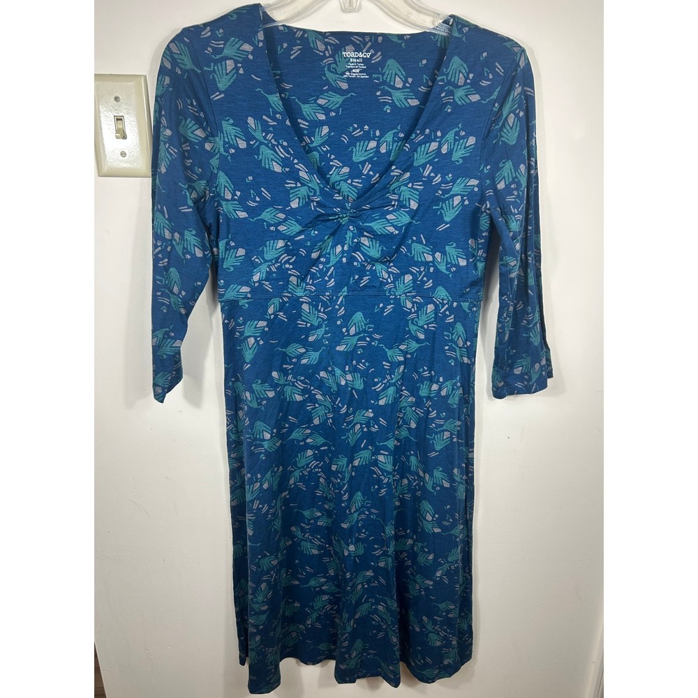 Toad & Co Swan Print Dress Small Ruched Organic Cotton Tencel Sustainable Nature